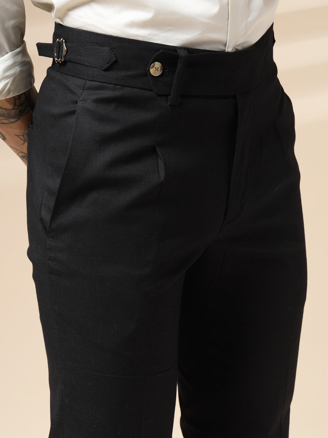 Black Linen Elegant Gurkha Pants | Boot Cut Fit by Italian Vega®