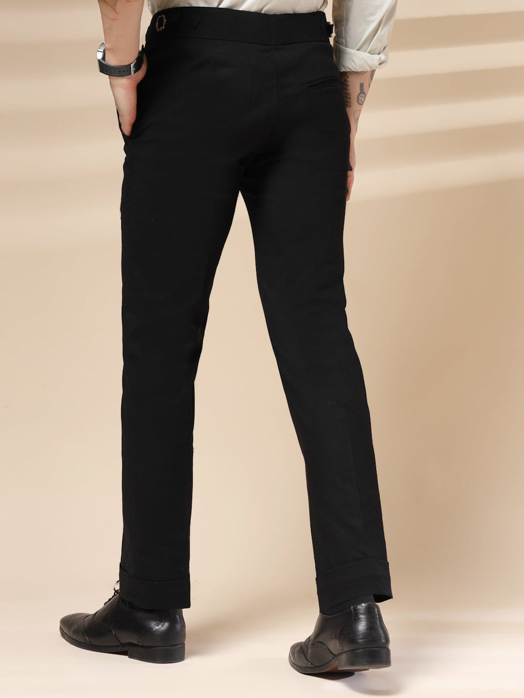 Black Linen Elegant Gurkha Pants | Boot Cut Fit by Italian Vega®