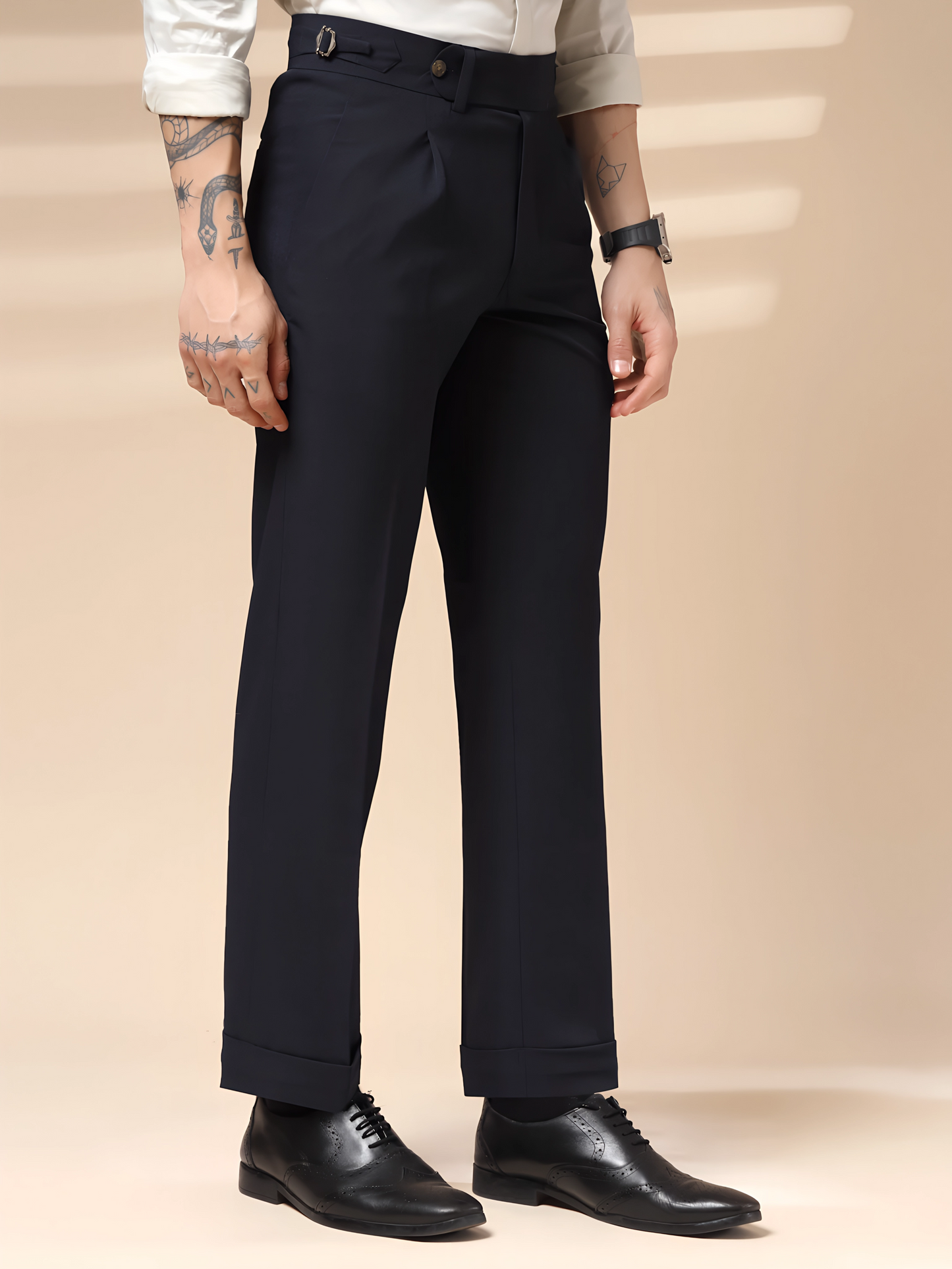 Navy Blue Italian Elegant Formal Gurkha Pants by ITALIAN VEGA®