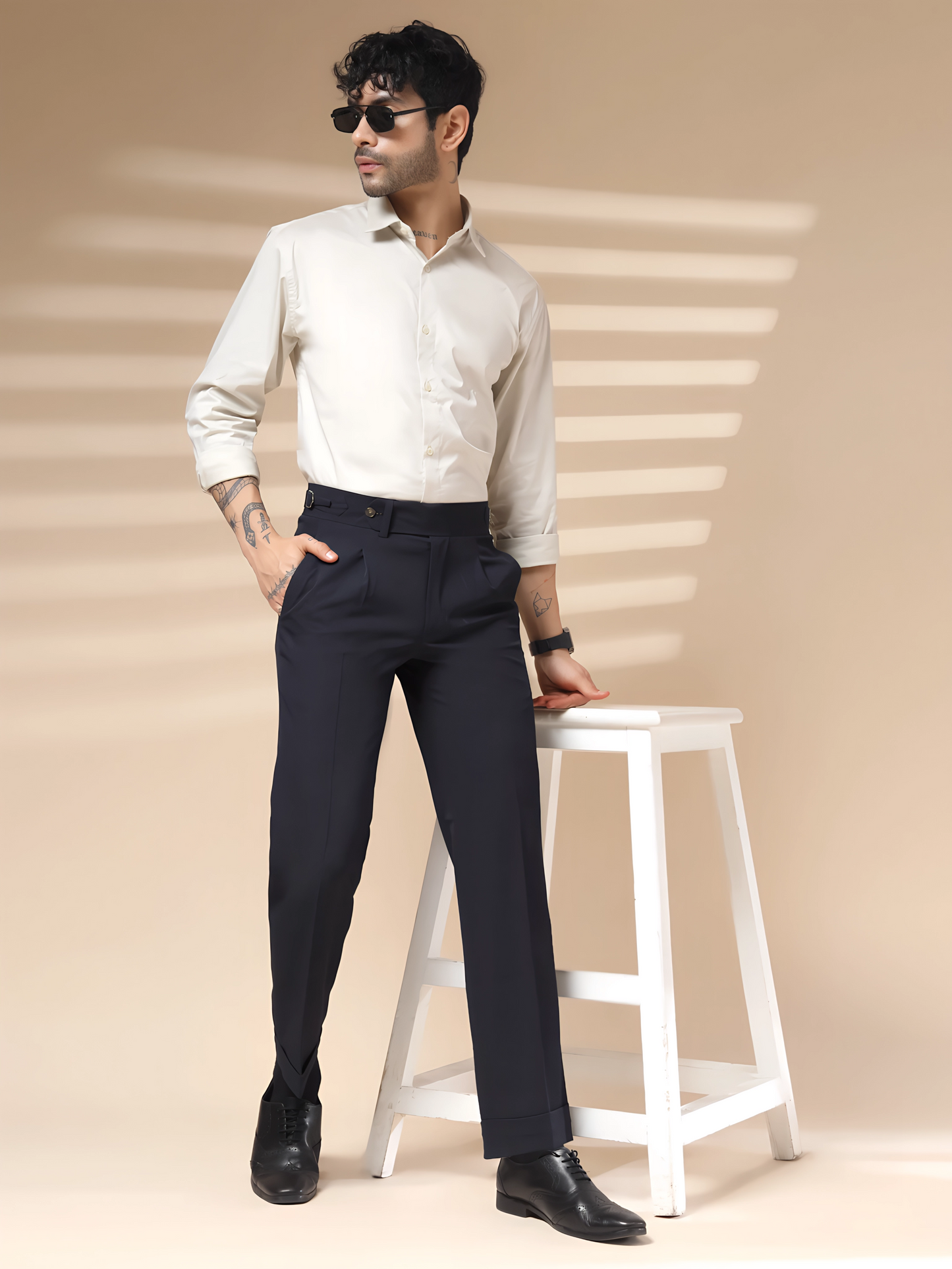 Navy Blue Italian Elegant Formal Gurkha Pants by ITALIAN VEGA®