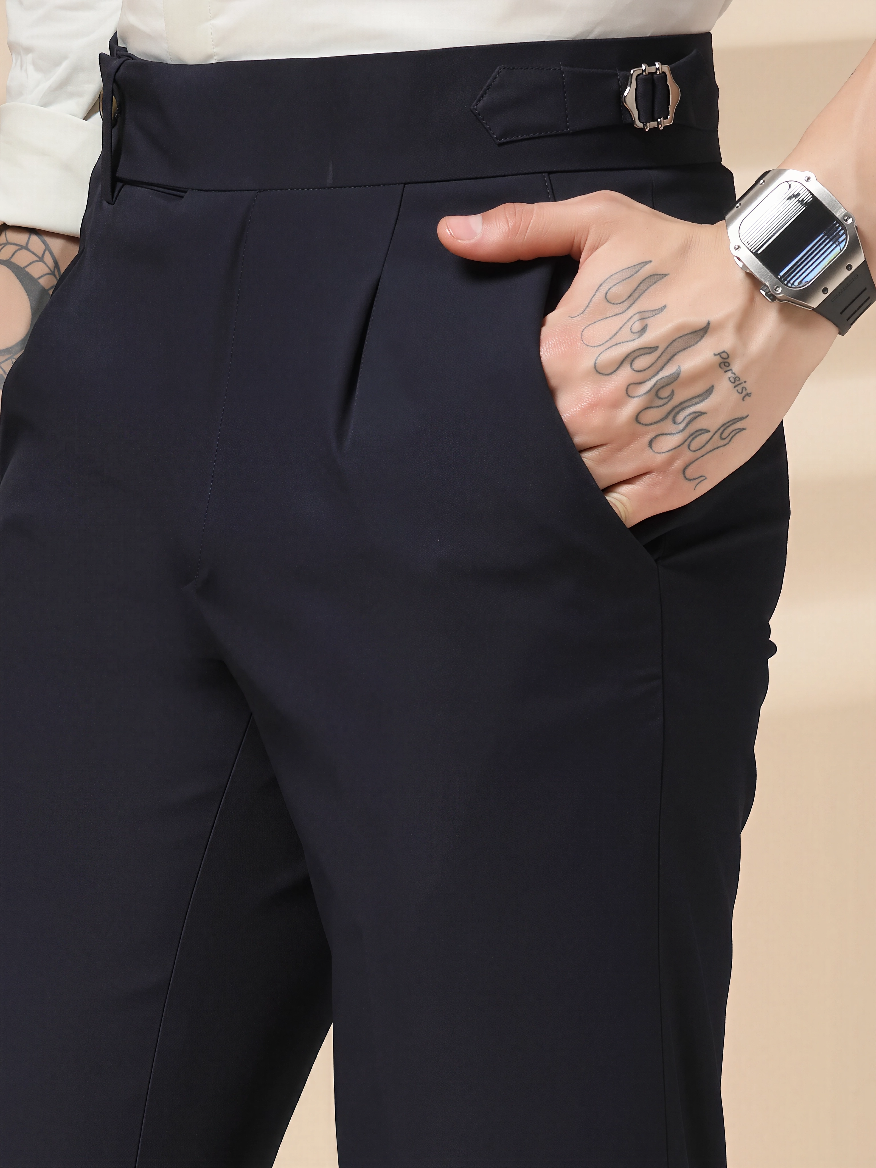 Navy Blue Italian Elegant Formal Gurkha Pants by ITALIAN VEGA®