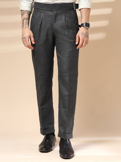 Grey Classic Buckle Herringbone Gurkha Pants | Boot Cut Fit by Italian Vega® (Winter Warm)