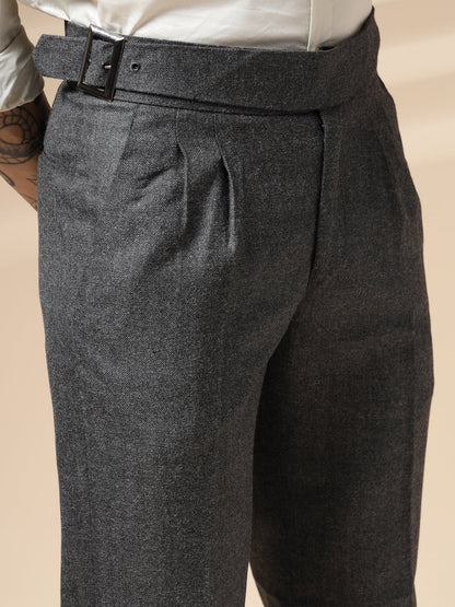 Grey Classic Buckle Herringbone Gurkha Pants | Boot Cut Fit by Italian Vega® (Winter Warm)