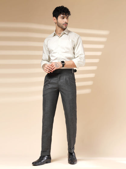 Grey Classic Buckle Herringbone Gurkha Pants | Boot Cut Fit by Italian Vega® (Winter Warm)