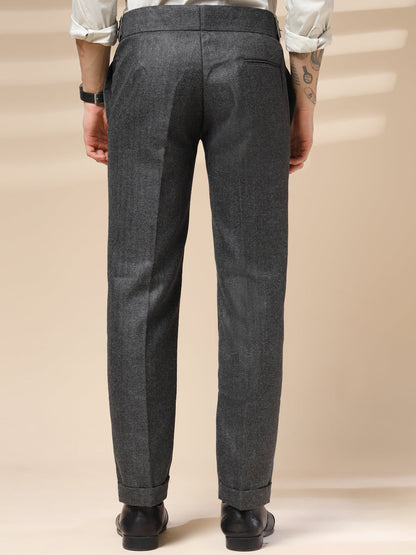 Grey Classic Buckle Herringbone Gurkha Pants | Boot Cut Fit by Italian Vega® (Winter Warm)