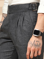 Grey Classic Buckle Herringbone Gurkha Pants | Boot Cut Fit by Italian Vega®