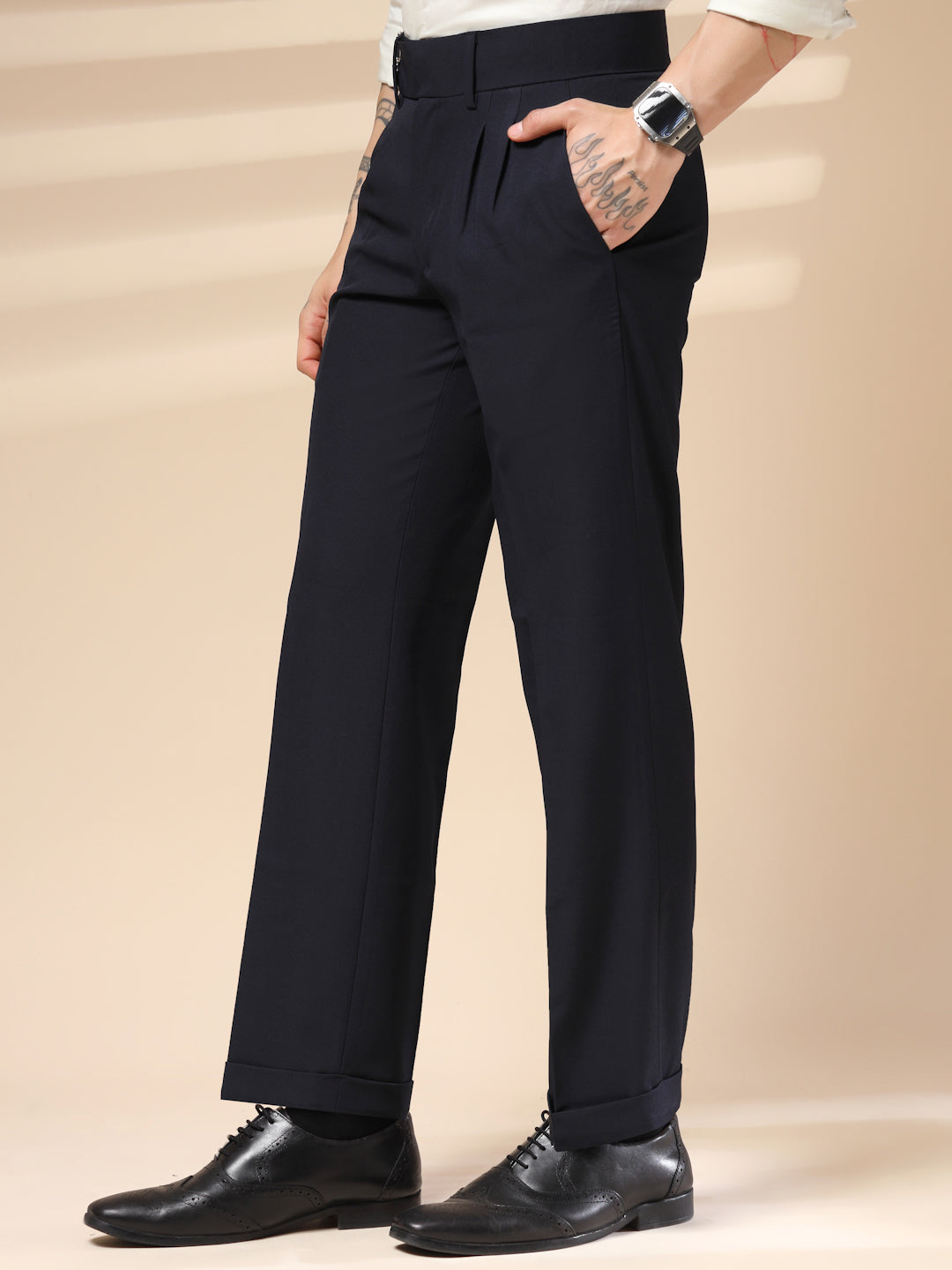 Navy Blue Double Buckle Formal Gurkha Pants by ITALIAN VEGA®