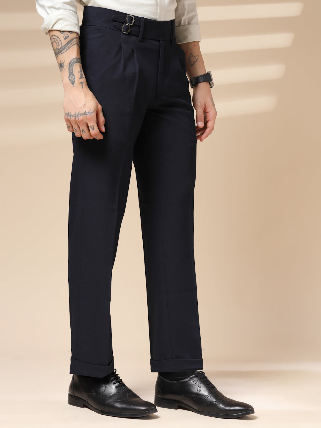 Navy Blue Double Buckle Formal Gurkha Pants by ITALIAN VEGA®