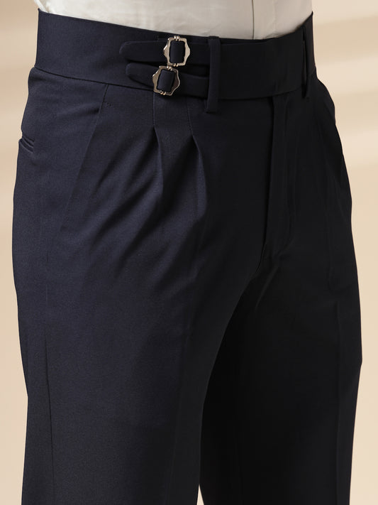 Navy Blue Double Buckle Formal Gurkha Pants by ITALIAN VEGA®
