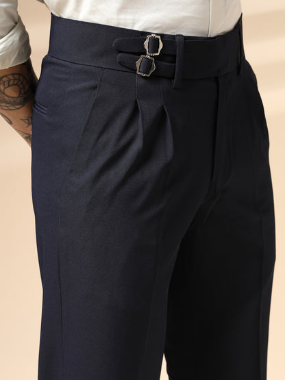 Navy Blue Double Buckle Formal Gurkha Pants by ITALIAN VEGA®