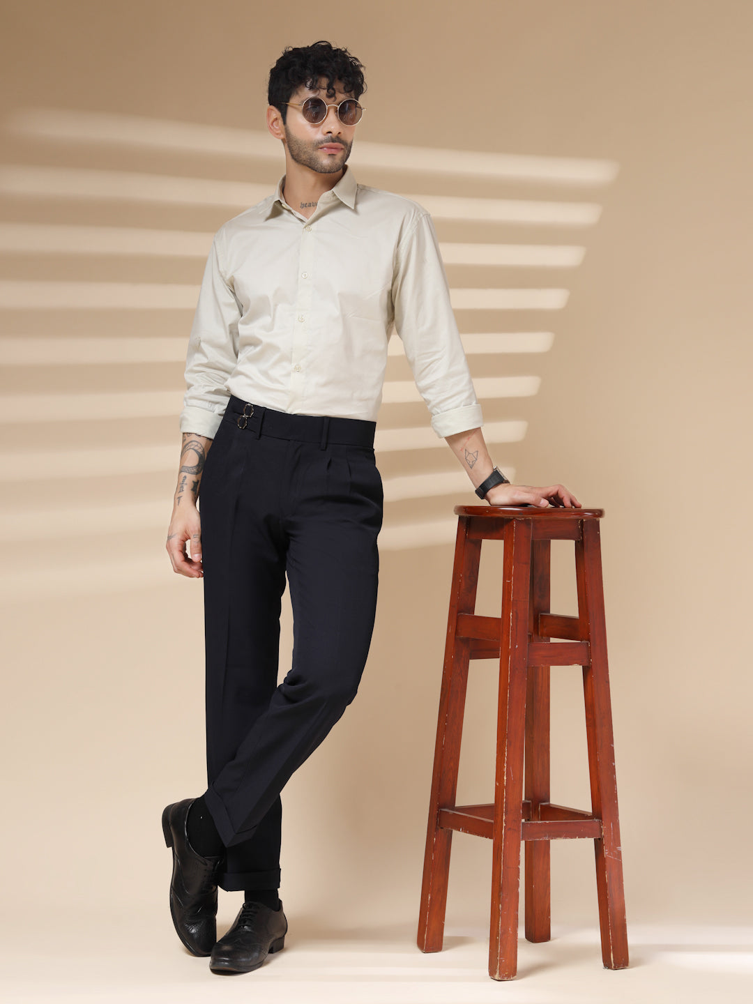 Navy Blue Double Buckle Formal Gurkha Pants by ITALIAN VEGA®