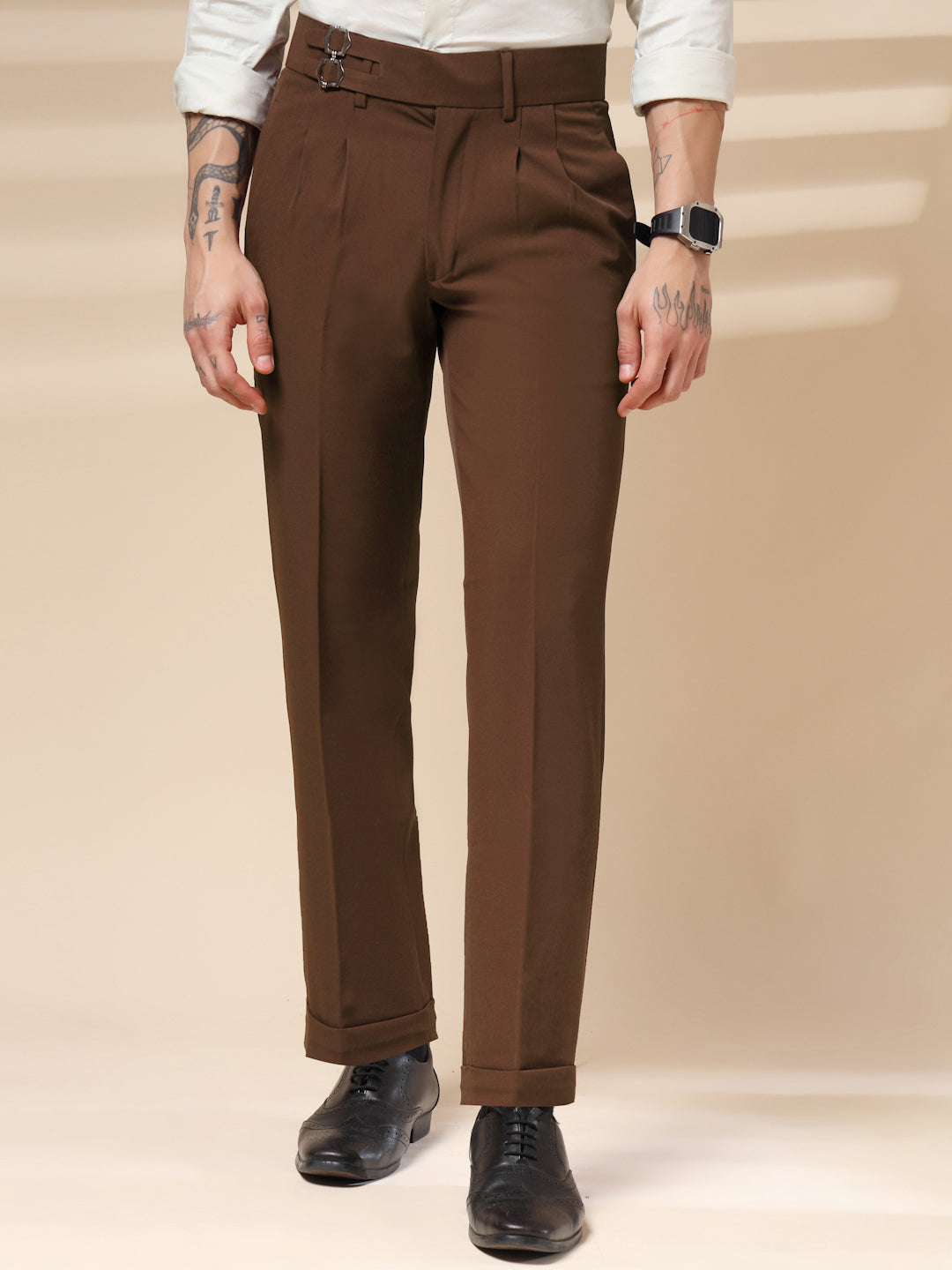 Brown Double Buckle Formal Gurkha Pants by ITALIAN VEGA®