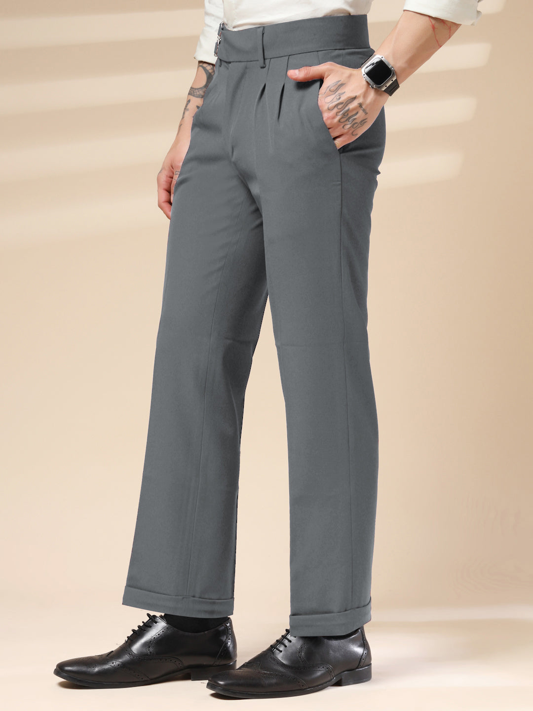 Stone Grey Double Buckle Formal Gurkha Pants by ITALIAN VEGA®