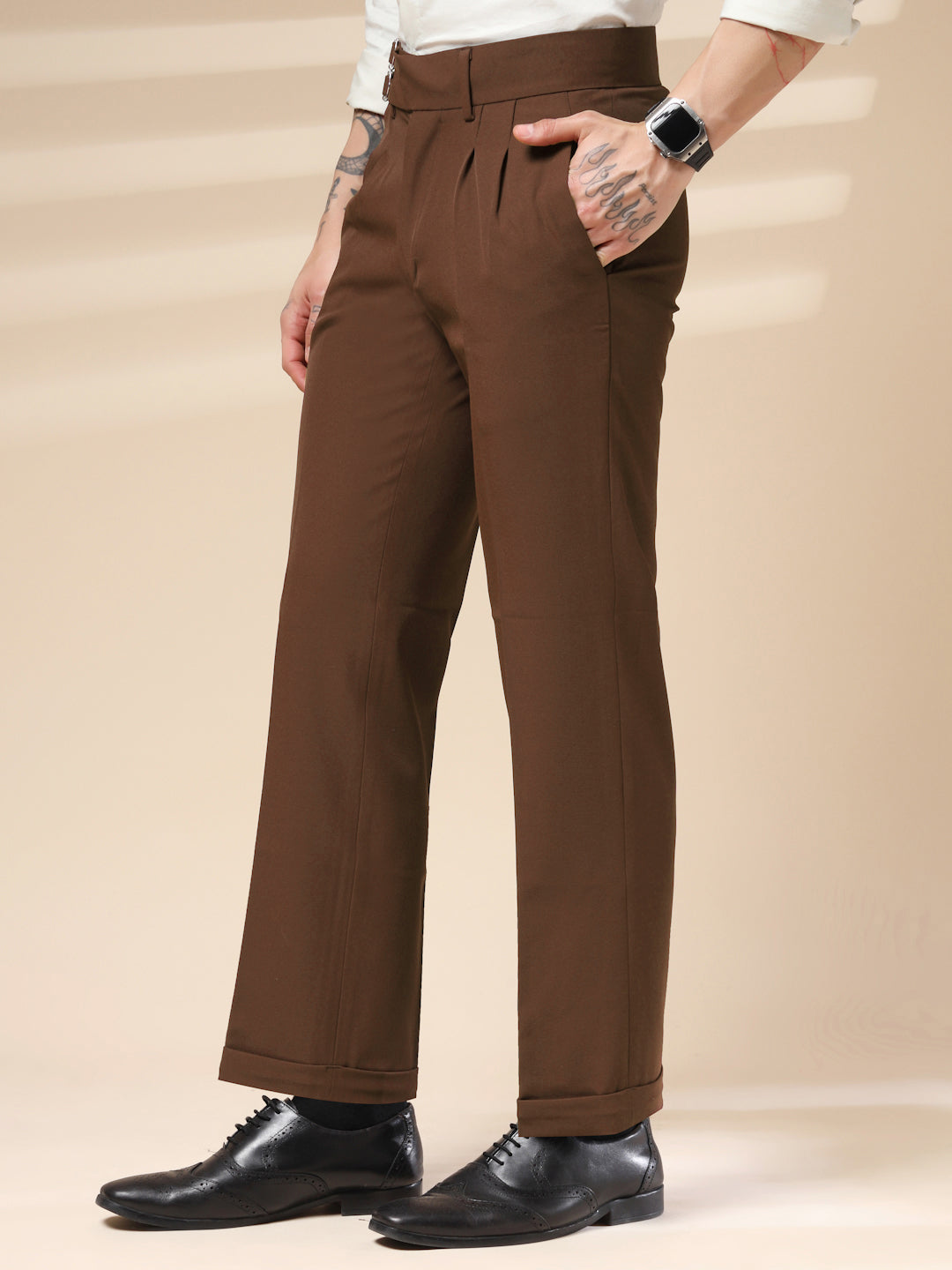 Brown Double Buckle Formal Gurkha Pants by ITALIAN VEGA®