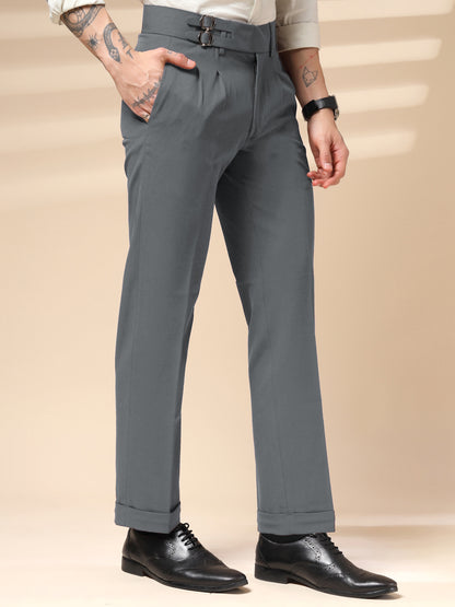 Stone Grey Double Buckle Formal Gurkha Pants by ITALIAN VEGA®
