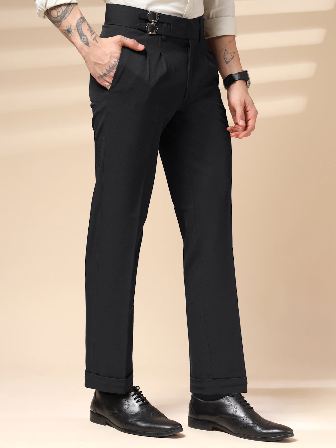 Black Double Buckle Formal Gurkha Pants by ITALIAN VEGA®