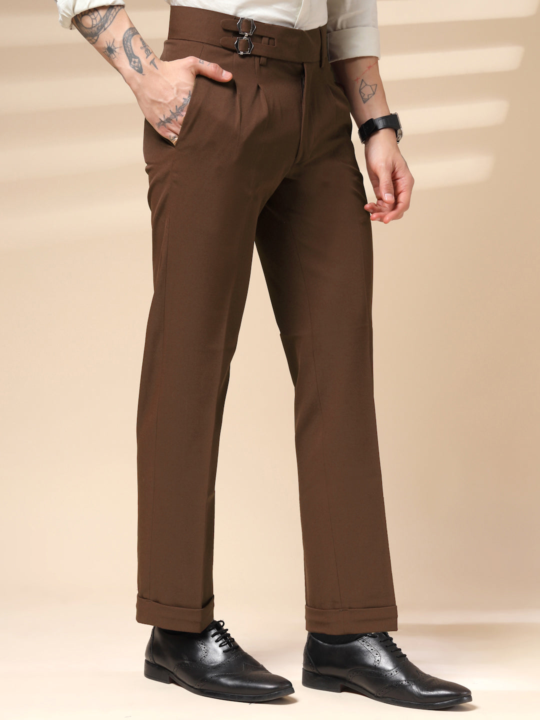 Brown Double Buckle Formal Gurkha Pants by ITALIAN VEGA®