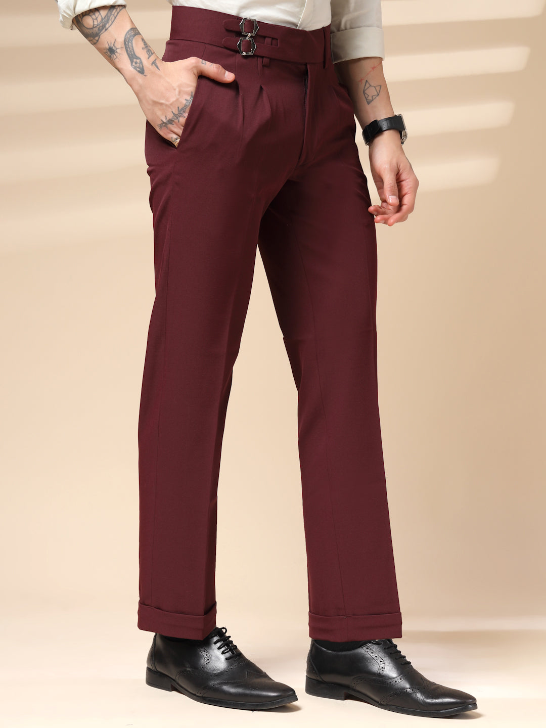 Wine Double Buckle Formal Gurkha Pants by ITALIAN VEGA®