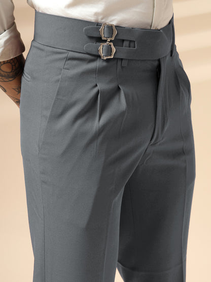 Stone Grey Double Buckle Formal Gurkha Pants by ITALIAN VEGA®
