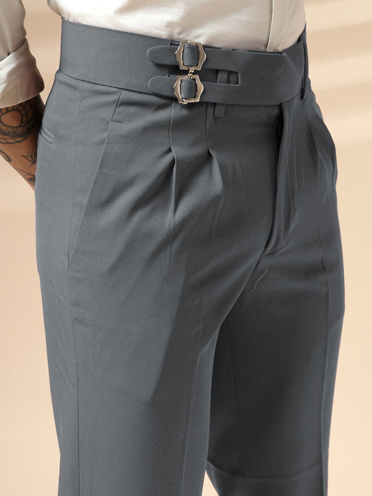Stone Grey Double Buckle Formal Gurkha Pants by ITALIAN VEGA®
