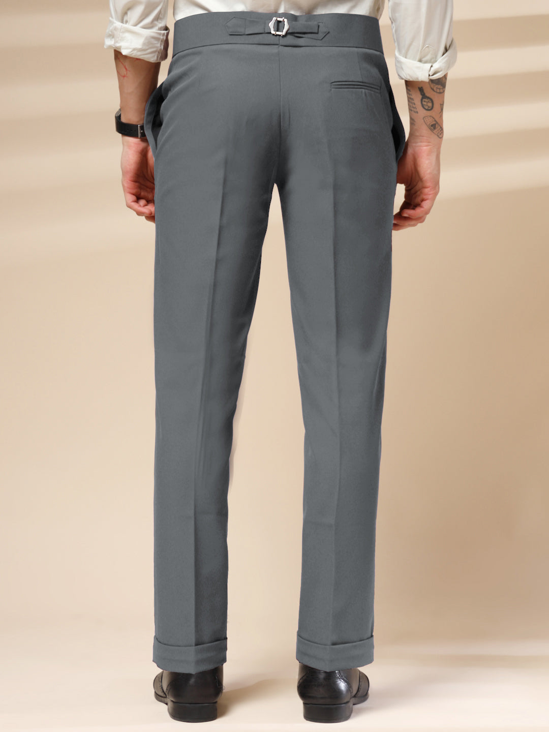 Stone Grey Double Buckle Formal Gurkha Pants by ITALIAN VEGA®