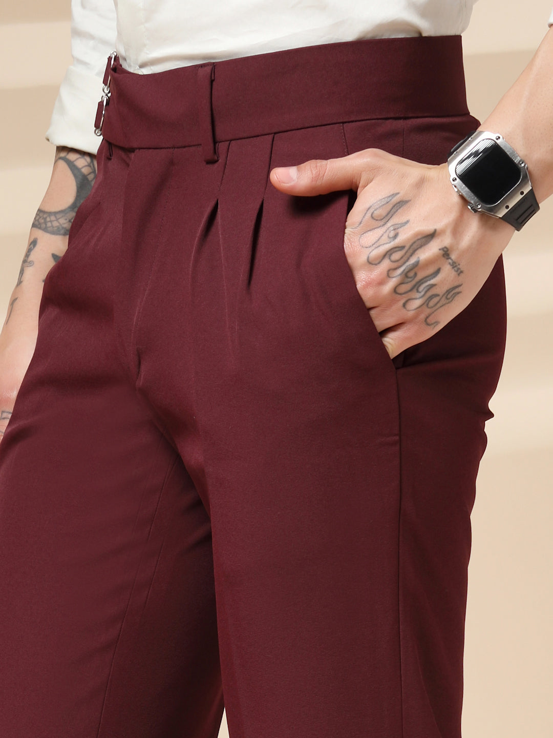 Wine Double Buckle Formal Gurkha Pants by ITALIAN VEGA®