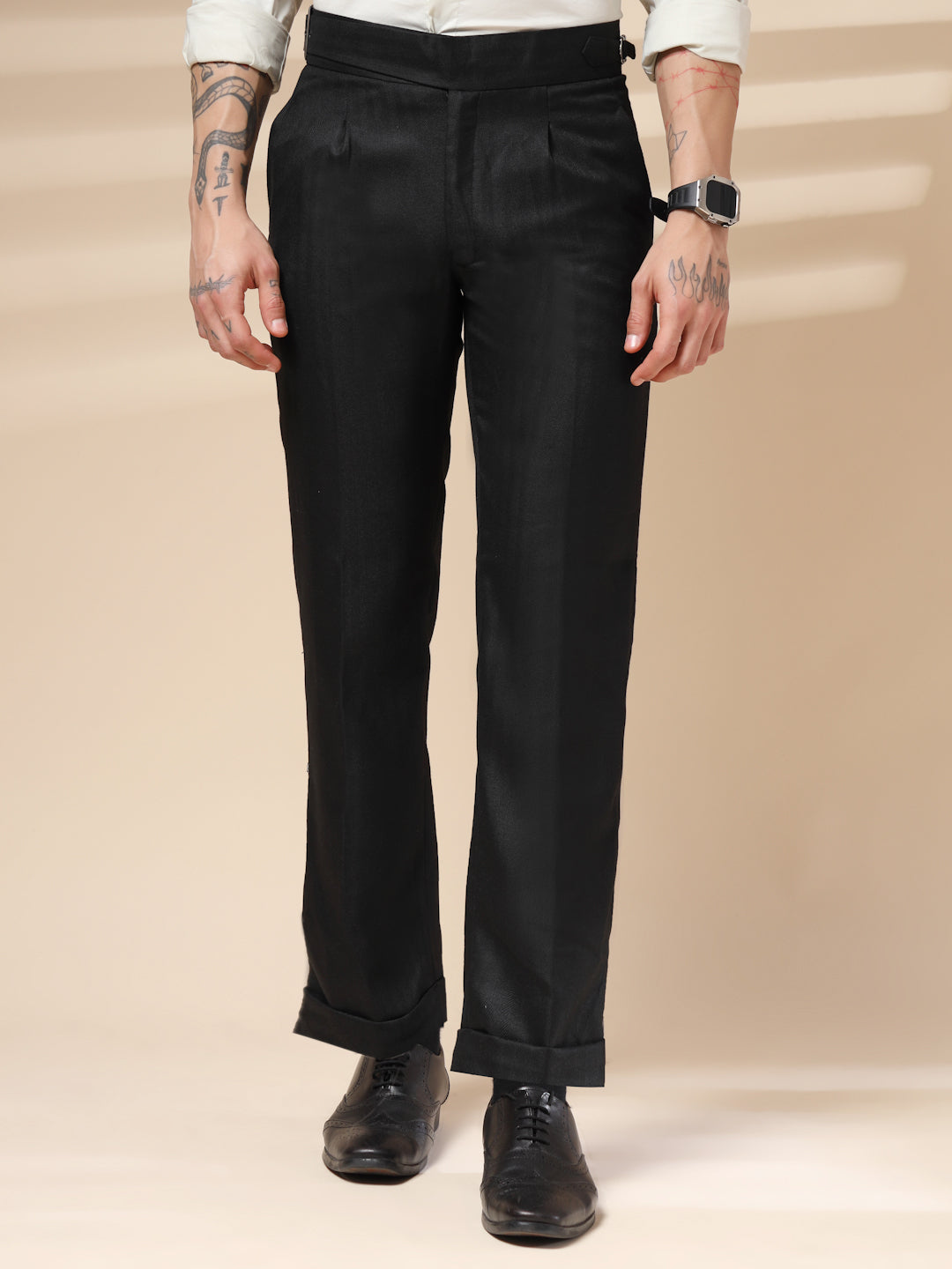 Black Exotic Herringbone Gurkha Pants | Boot Cut Fit by Italian Vega® (Winter Warm)