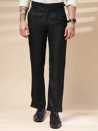 Black Exotic Herringbone Gurkha Pants | Boot Cut Fit by Italian Vega® (Winter Warm)