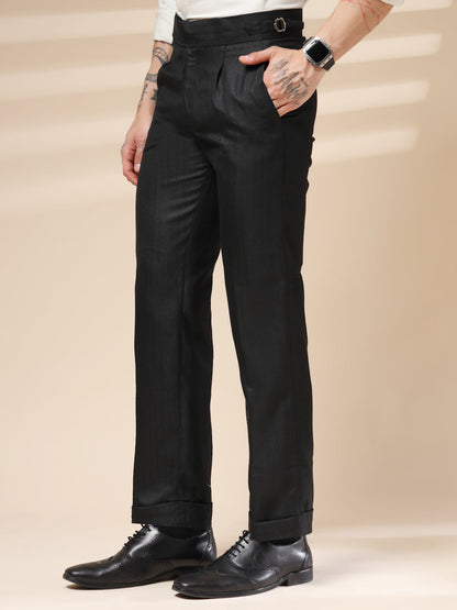 Black Exotic Herringbone Gurkha Pants | Boot Cut Fit by Italian Vega® (Winter Warm)