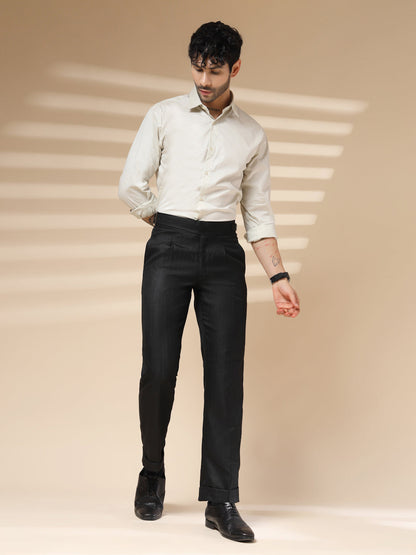 Black Exotic Herringbone Gurkha Pants | Boot Cut Fit by Italian Vega® (Winter Warm)