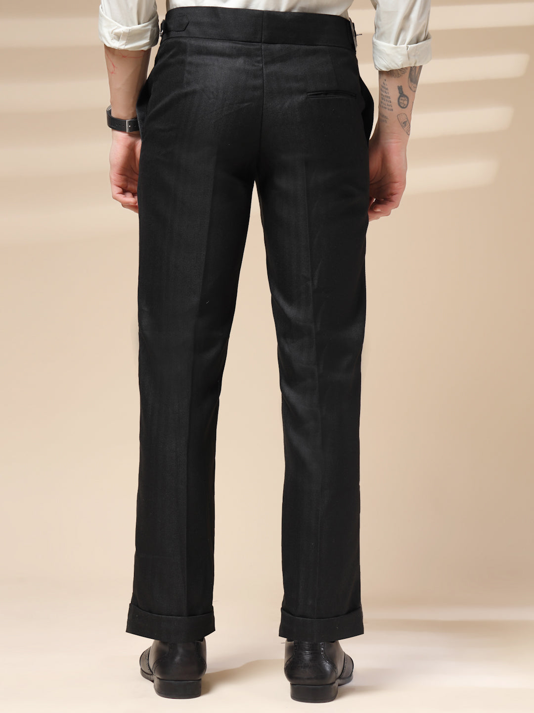 Black Exotic Herringbone Gurkha Pants | Boot Cut Fit by Italian Vega® (Winter Warm)