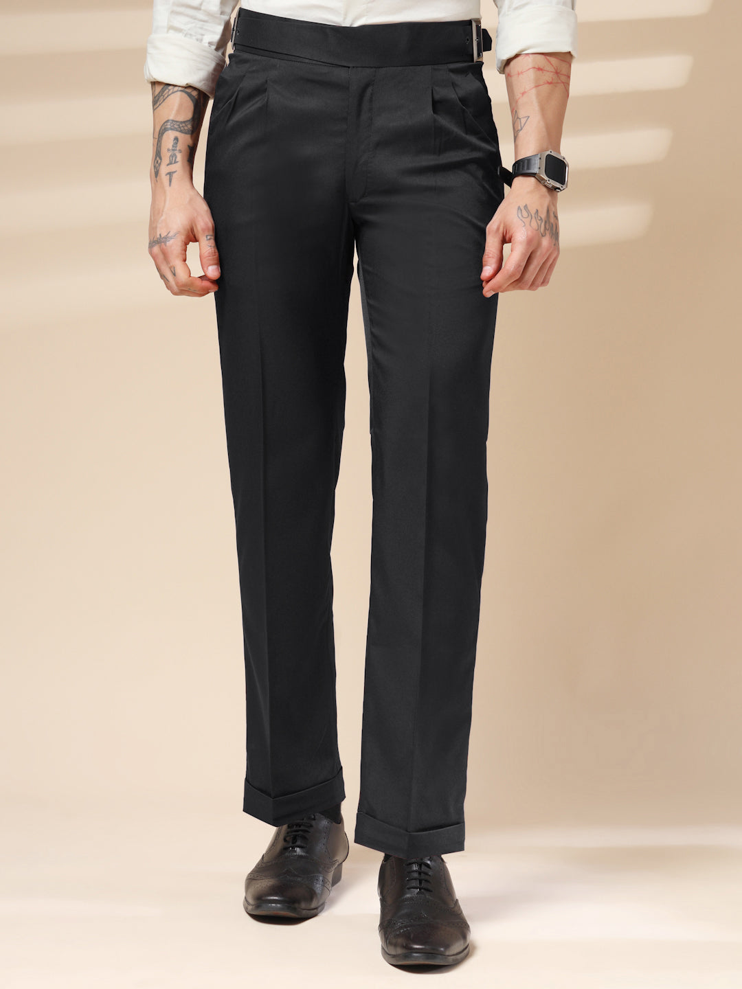 Black Classic Buckle Formal Gurkha Pants by ITALIAN VEGA®