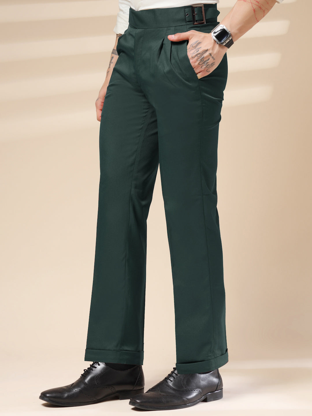 Bottle Green Classic Buckle Gurkha Pants by Italian Vega®