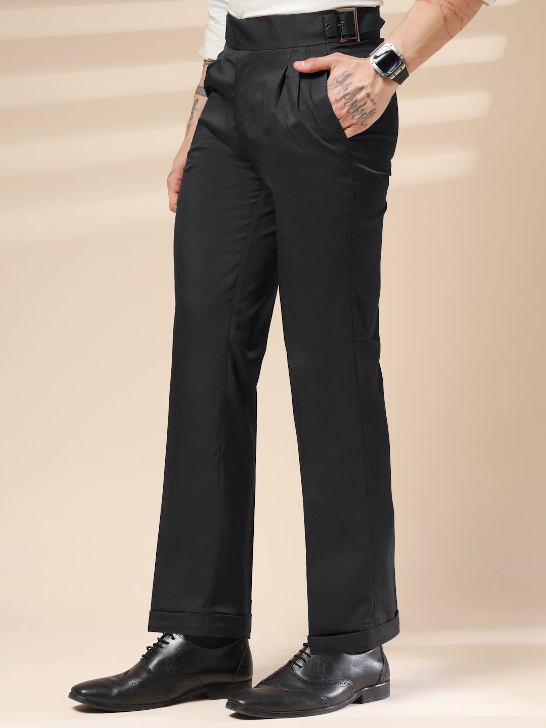Black Classic Buckle Formal Gurkha Pants by ITALIAN VEGA®