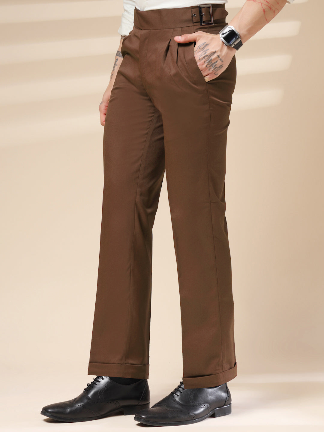 Brown Classic Buckle Gurkha Pants by Italian Vega®