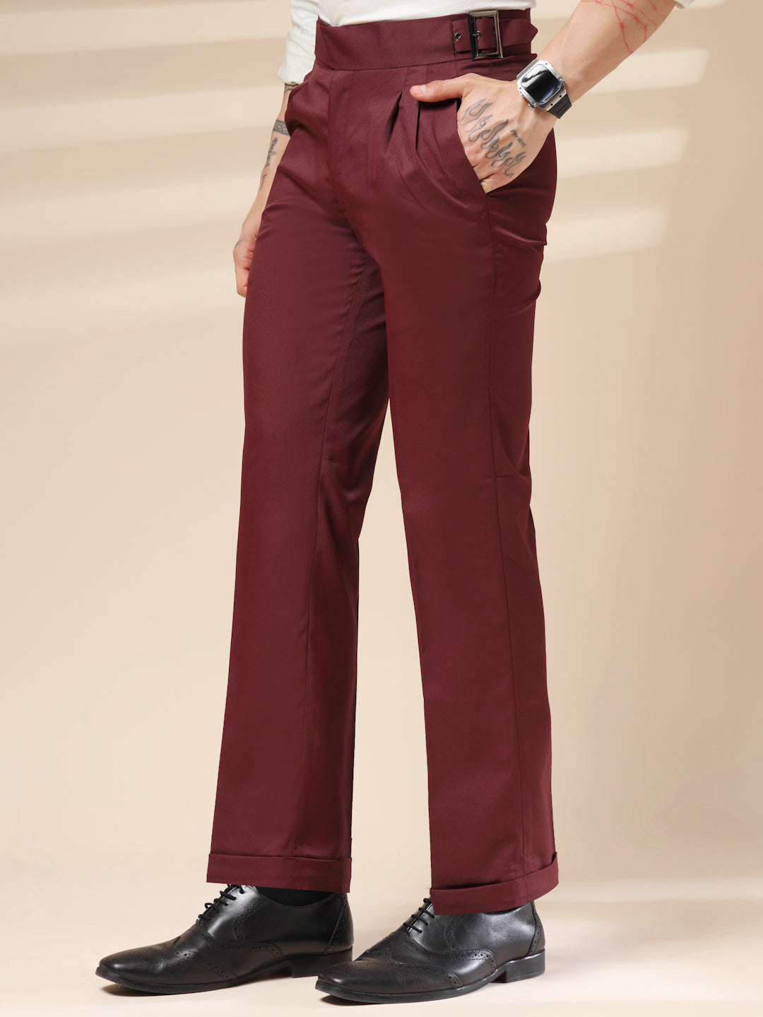 Wine Classic Buckle Gurkha Pants by Italian Vega®