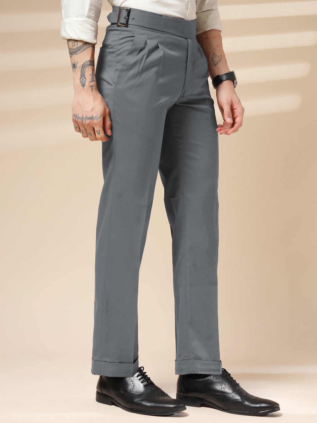 Stone Grey Classic Buckle Formal Gurkha Pants by ITALIAN VEGA®