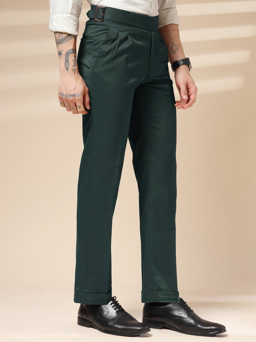 Bottle Green Classic Buckle Gurkha Pants by Italian Vega®