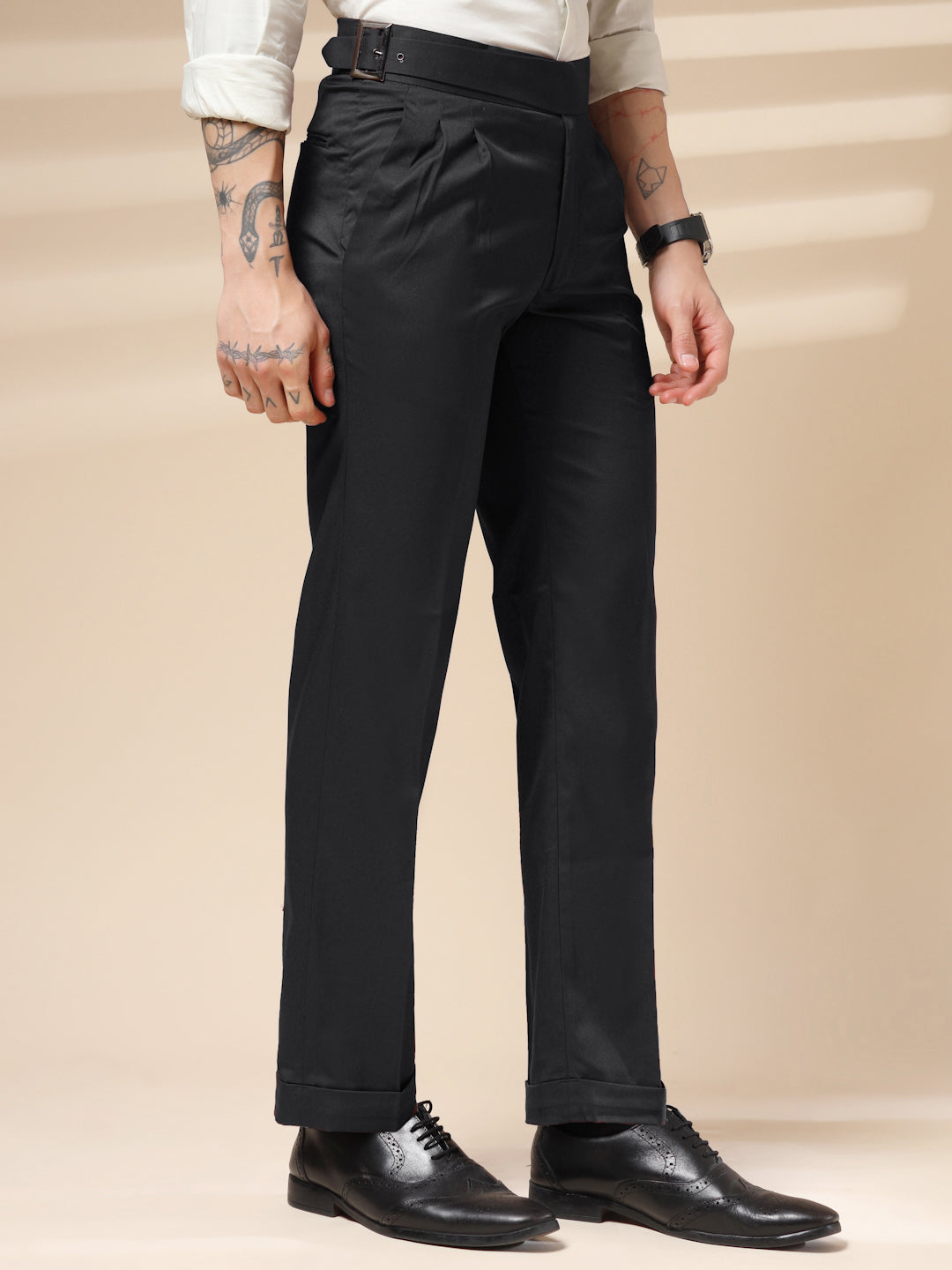 Black Classic Buckle Formal Gurkha Pants by ITALIAN VEGA®