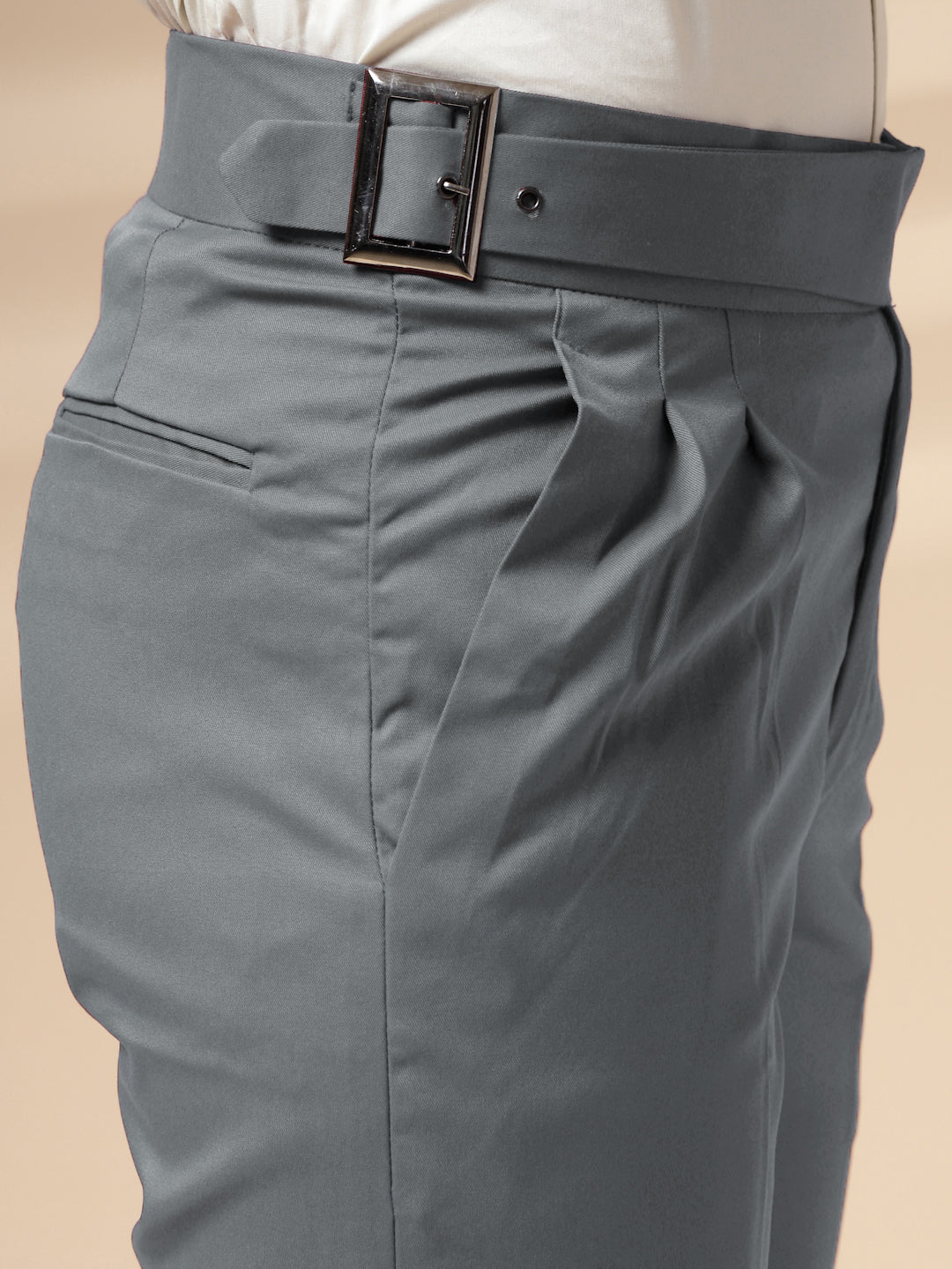 Stone Grey Classic Buckle Formal Gurkha Pants by ITALIAN VEGA®
