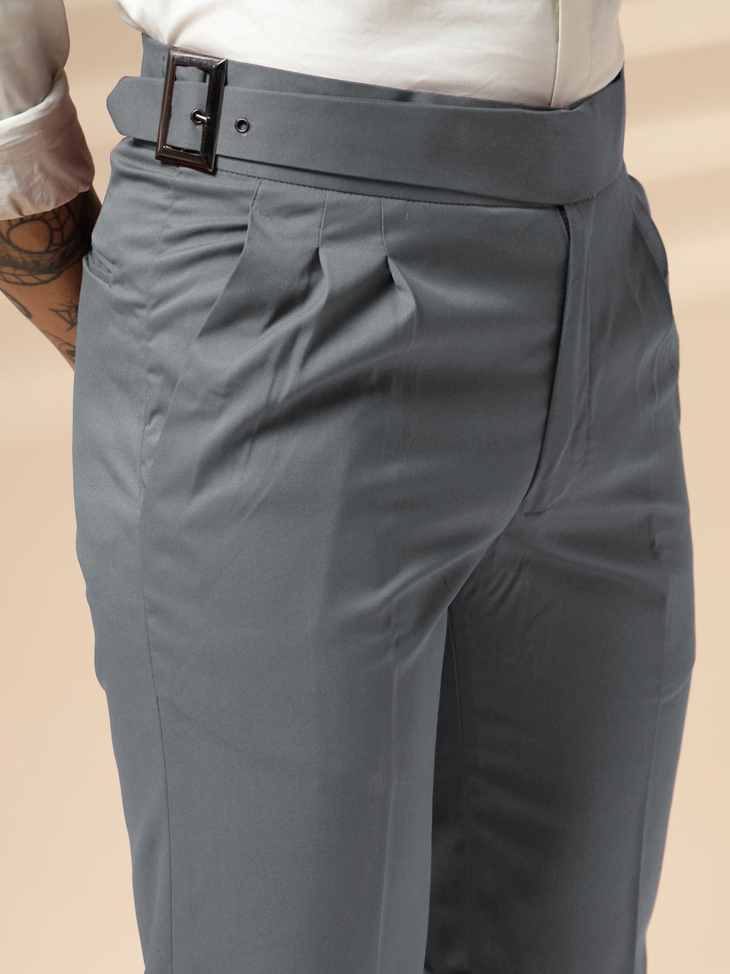 Stone Grey Classic Buckle Formal Gurkha Pants by ITALIAN VEGA®