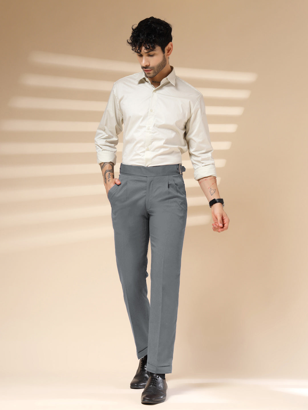 Stone Grey Classic Buckle Formal Gurkha Pants by ITALIAN VEGA®