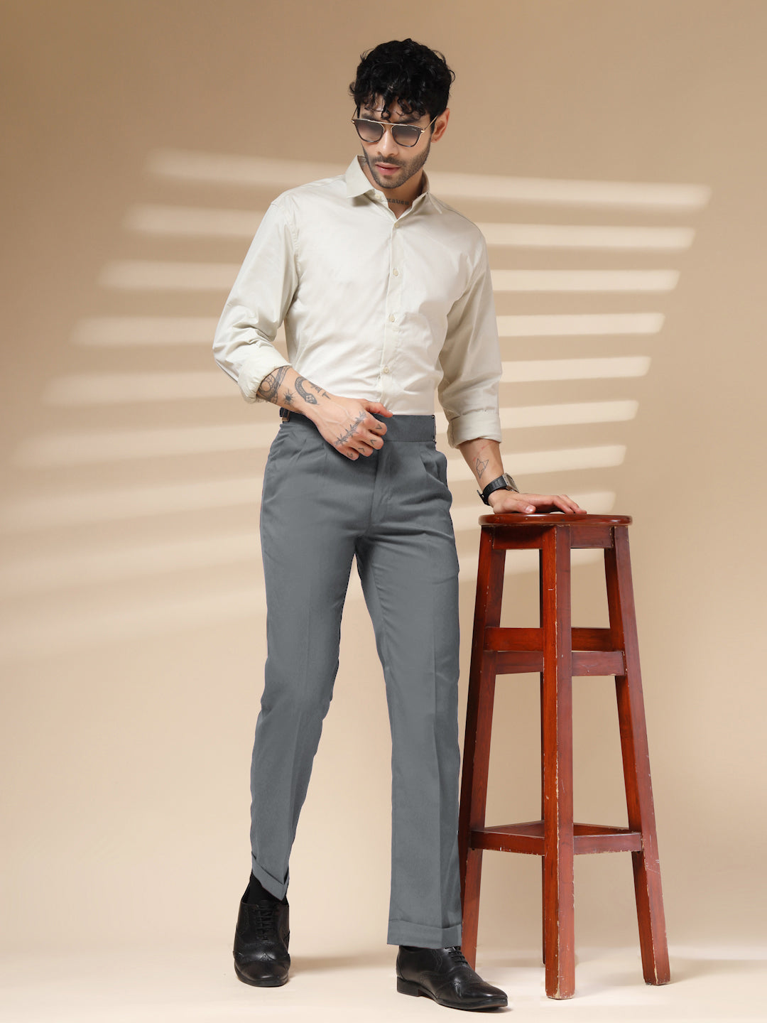 Stone Grey Classic Buckle Formal Gurkha Pants by ITALIAN VEGA®