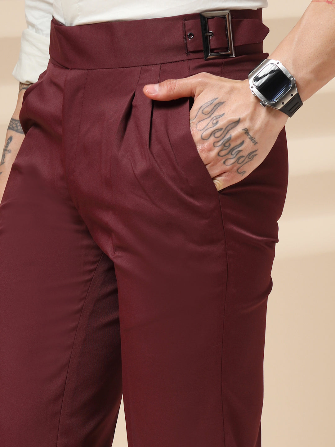 Wine Classic Buckle Gurkha Pants by Italian Vega®
