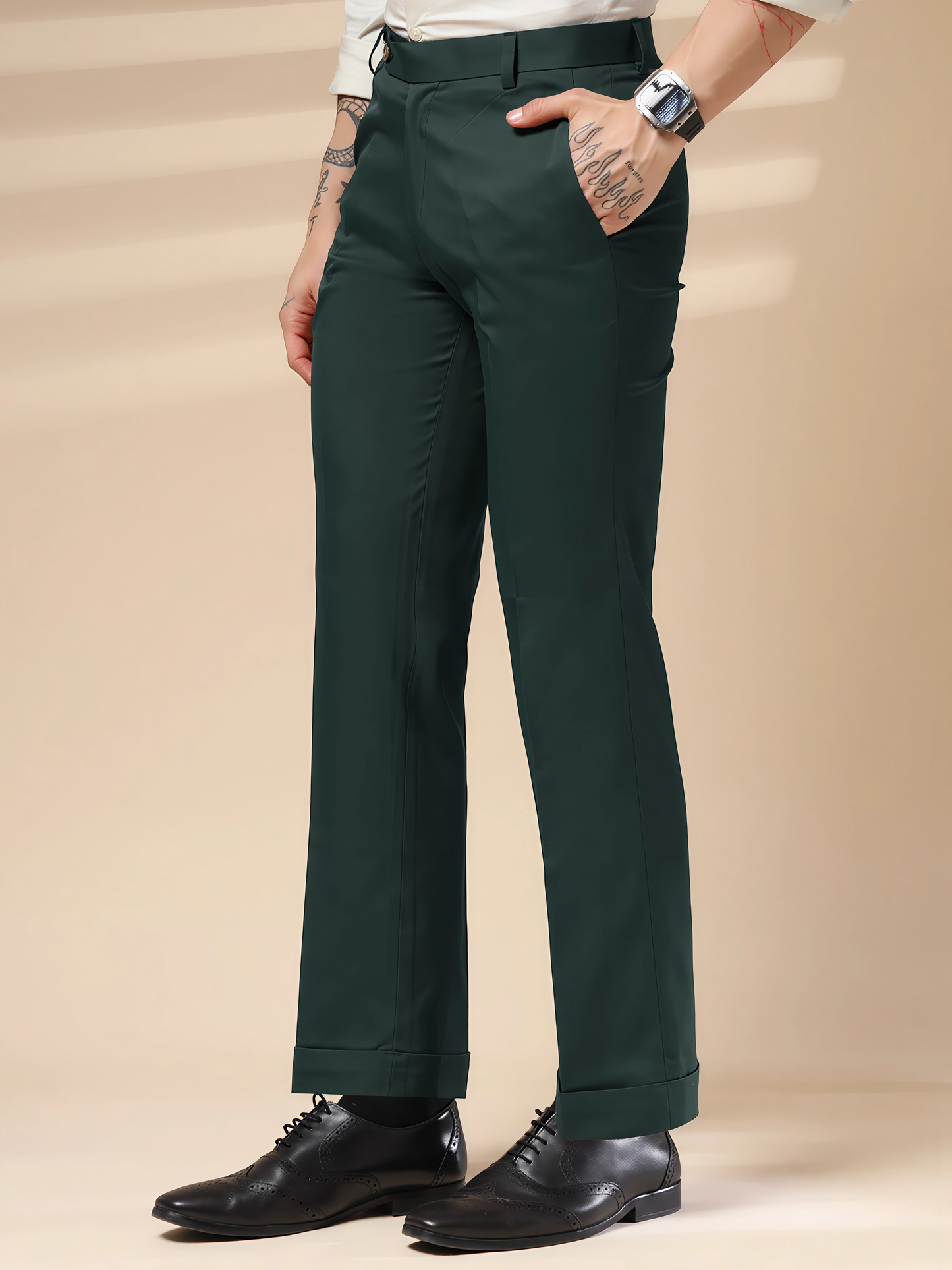 Bottle Green Men Formal Pant by ITALIAN VEGA®
