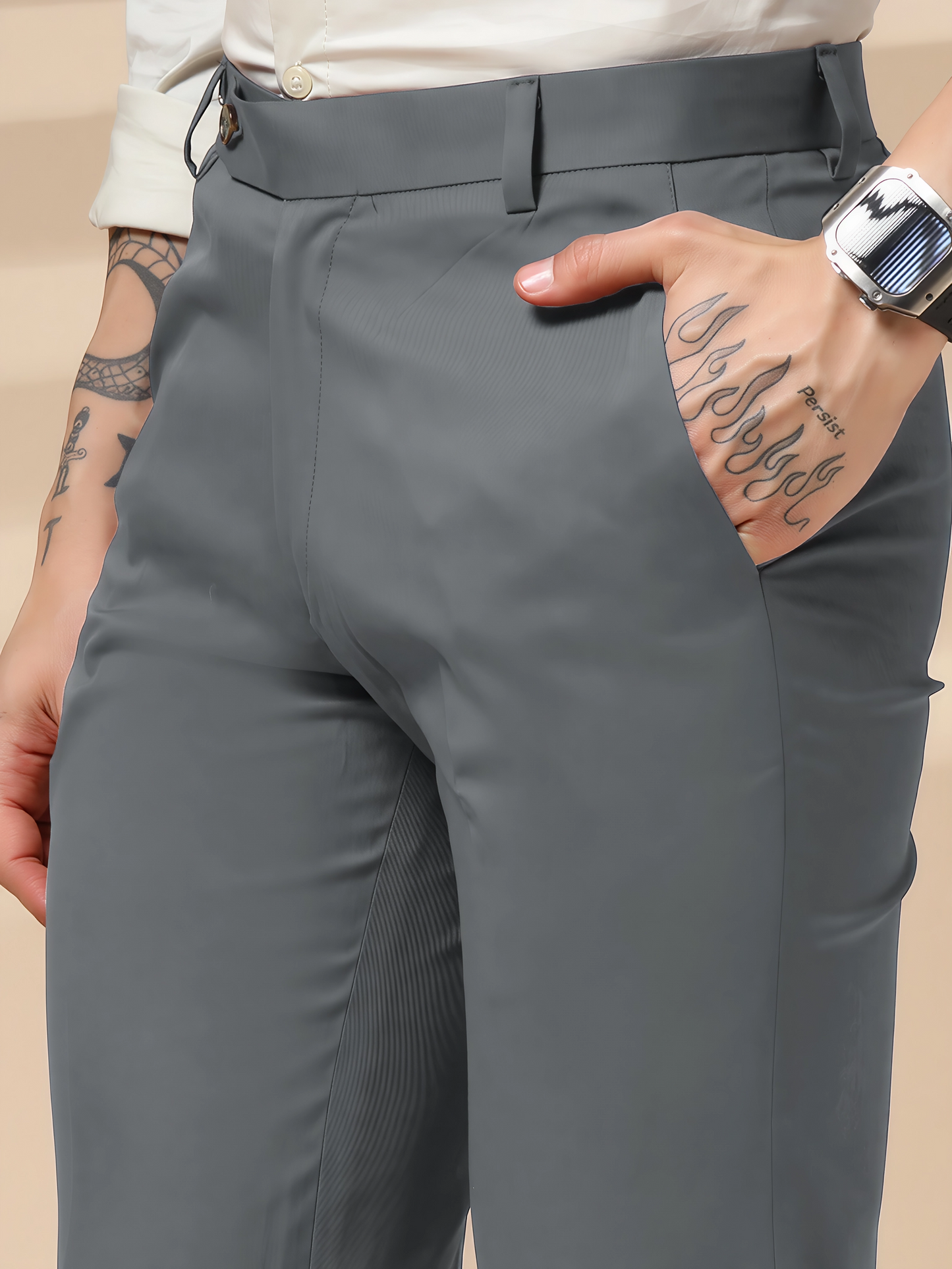 Stone Grey Men Formal Pant by ITALIAN VEGA®