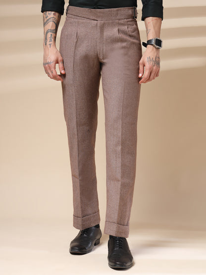 Khakhi Classic Buckle Herringbone Gurkha Pants | Boot Cut Fit by Italian Vega® (Winter Warm)