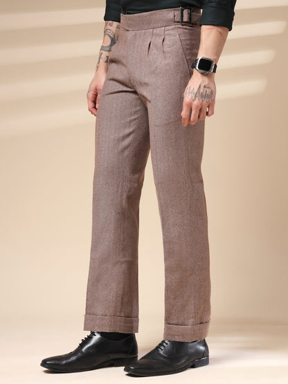 Khakhi Classic Buckle Herringbone Gurkha Pants | Boot Cut Fit by Italian Vega® (Winter Warm)