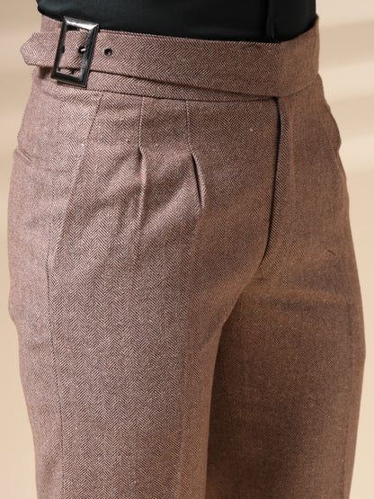 Khakhi Classic Buckle Herringbone Gurkha Pants | Boot Cut Fit by Italian Vega® (Winter Warm)