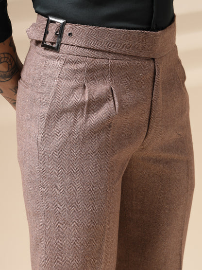 Khakhi Classic Buckle Herringbone Gurkha Pants | Boot Cut Fit by Italian Vega® (Winter Warm)